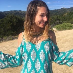 Flowy Bohemian Tunic with Open Shoulders Teal